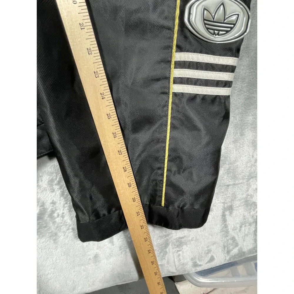 Adidas Vintage Track Pants Black Yellow Piping Stripe Snap Cuffs Lined Mens XL